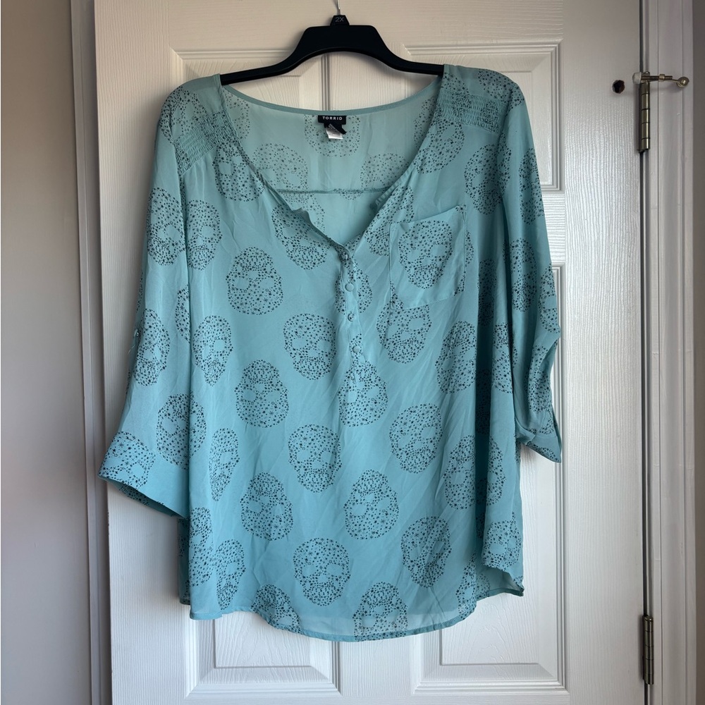 Torrid Teal Patterned Blouse